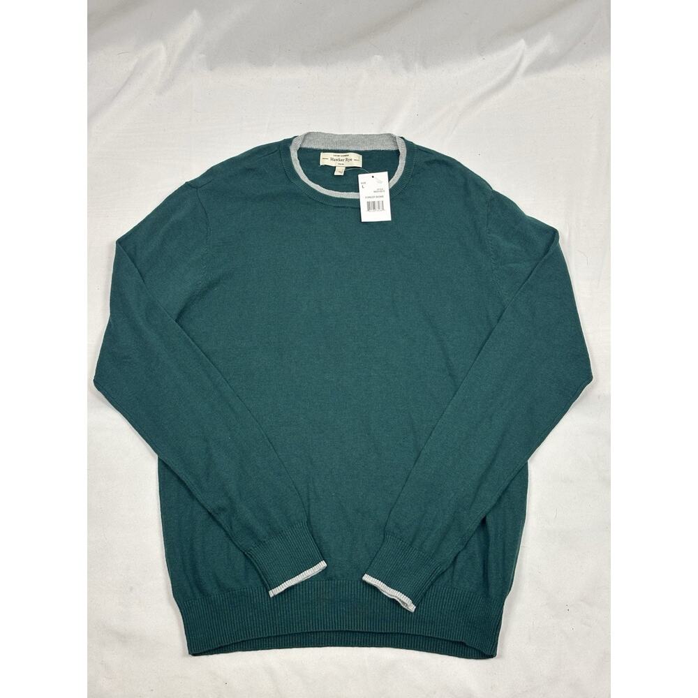 NWT Hawker Rye Men’s L Cotton Cashmere Blend Forest Green Crew Neck Sweater